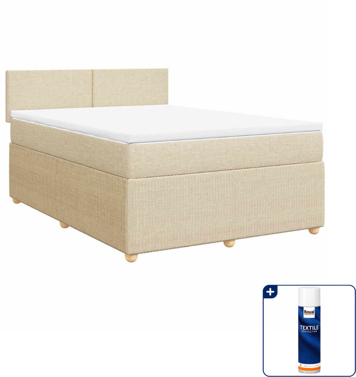 vidaXL Boxspring Small double - 140 x 200 cm - stof - crèmekleurig - Inclusief textielbeschermer 500 ml