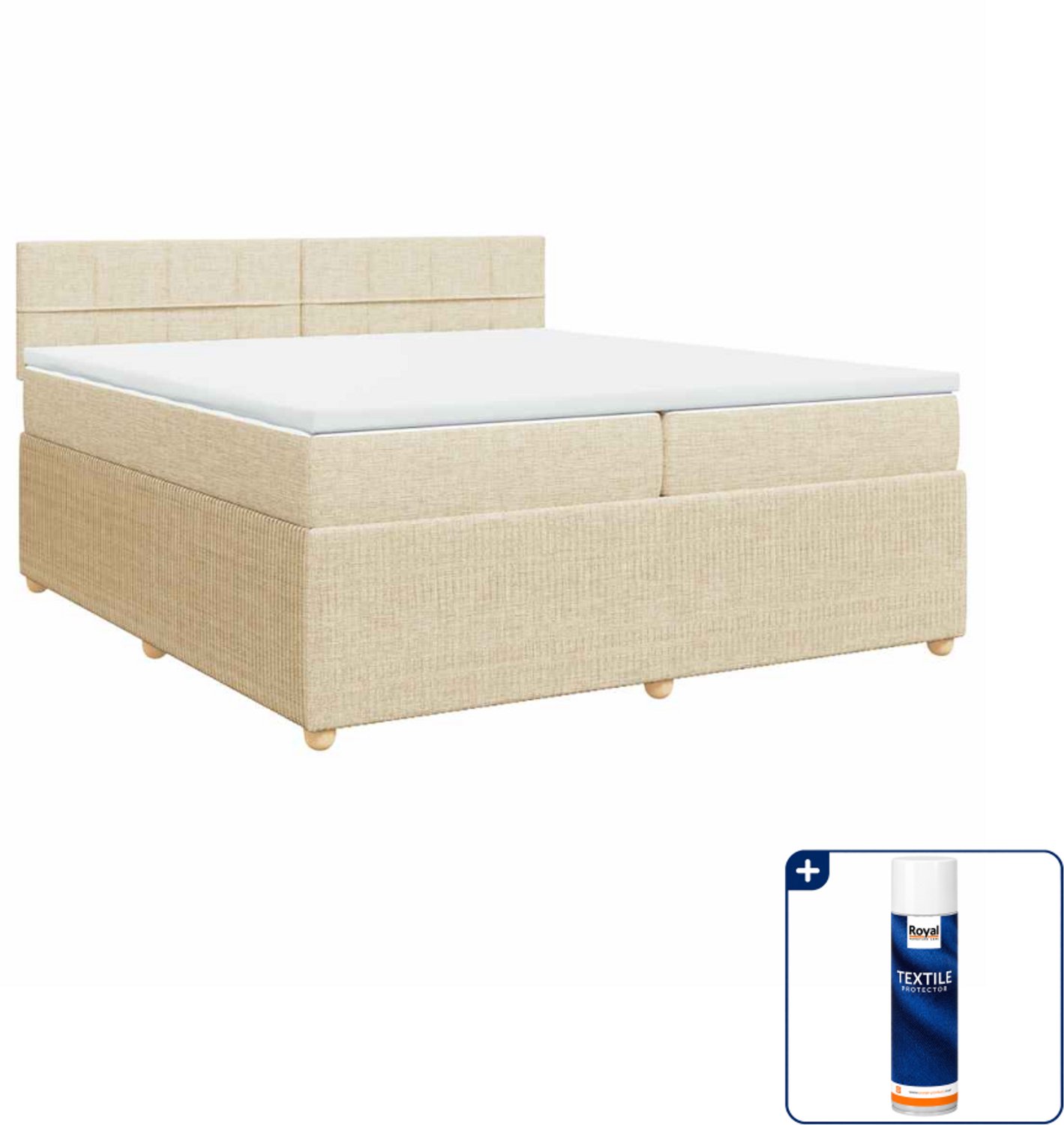 vidaXL Boxspring Super kingsize 200 x 200 cm - stof - crème - Inclusief textielbeschermer 500 ml