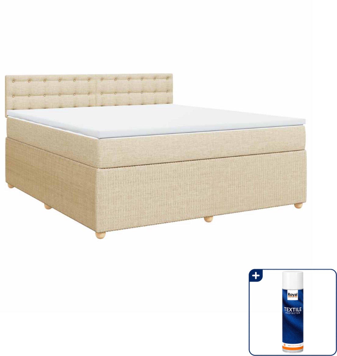 vidaXL Boxspring Kingsize - 180 x 200 cm - crème - Inclusief textielbeschermer 500 ml