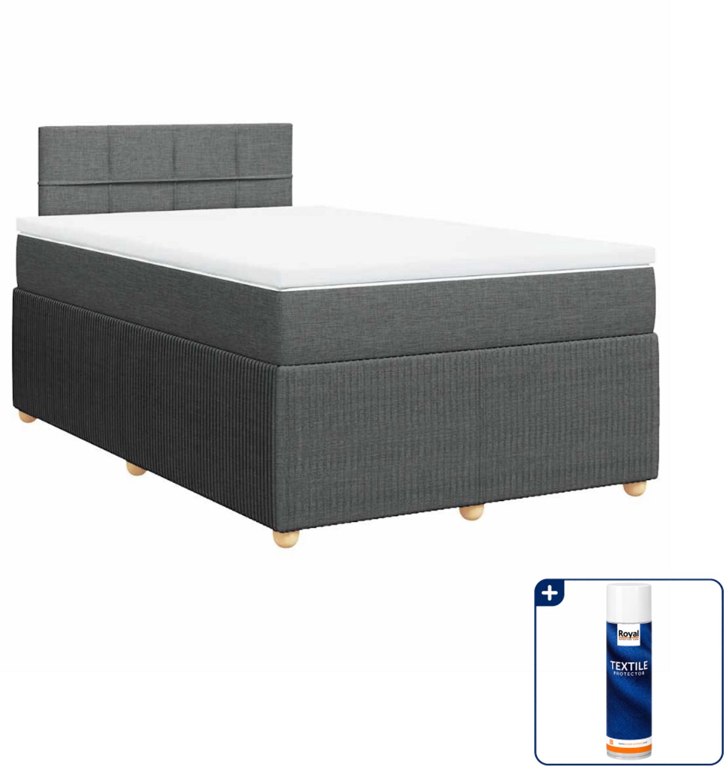 vidaXL Boxspring met matras - 120 x 200 cm - stof - donkergrijs - Inclusief textielbeschermer 500 ml