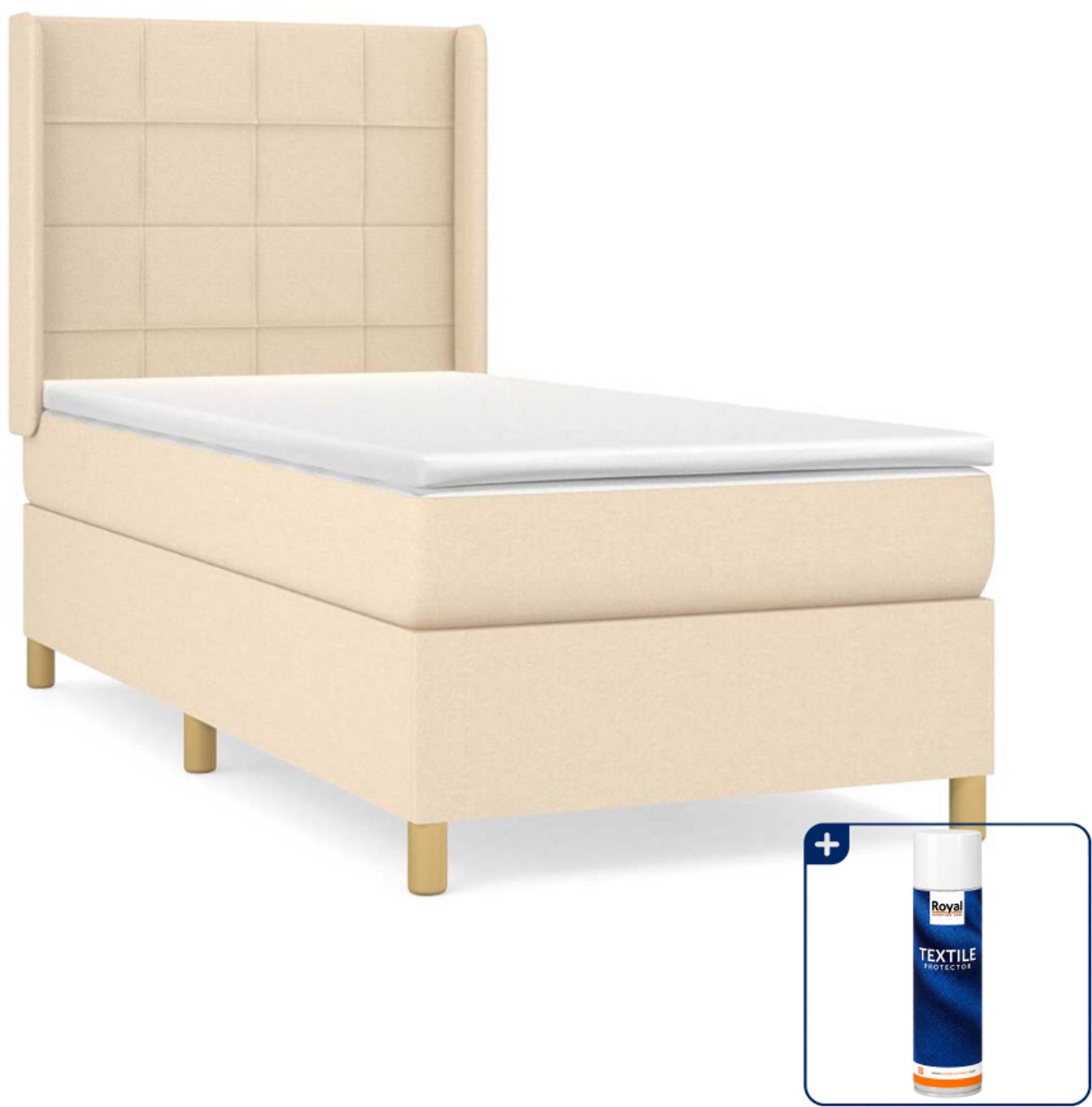 vidaXL boxspring met matras 90 x 200 cm - stof - crèmekleurig - Inclusief textielbeschermer 500 ml