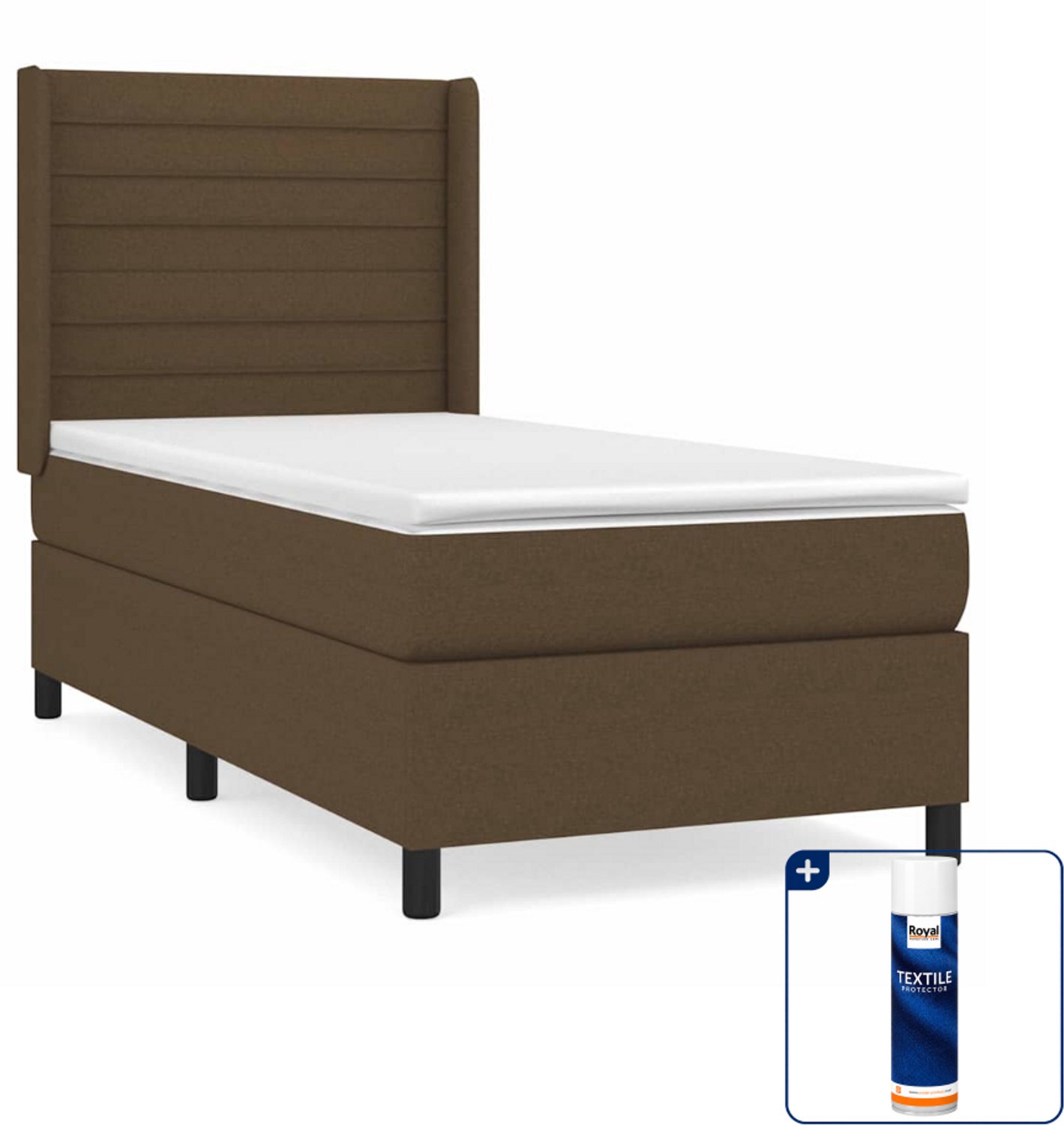 vidaXL boxspring met matras 80 x 200 cm - stof - donkerbruin - Inclusief textielbeschermer 500 ml