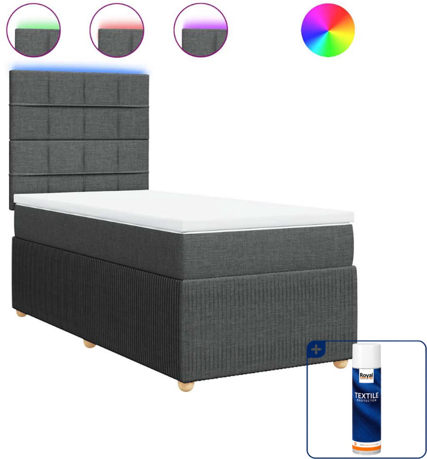 vidaXL boxspring met matras - 90 x 190 cm - stof - donkergrijs - Inclusief textielbeschermer 500 ml