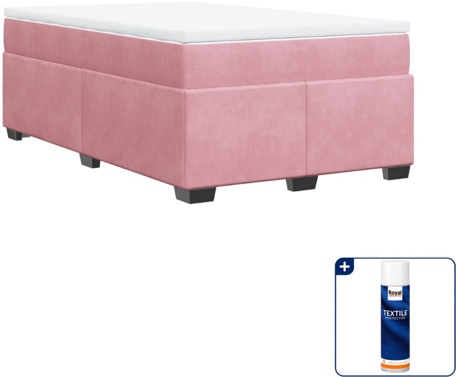 vidaXL boxspring met matras - 120 x 190 cm - fluweel - roze - Inclusief textielbeschermer 500 ml