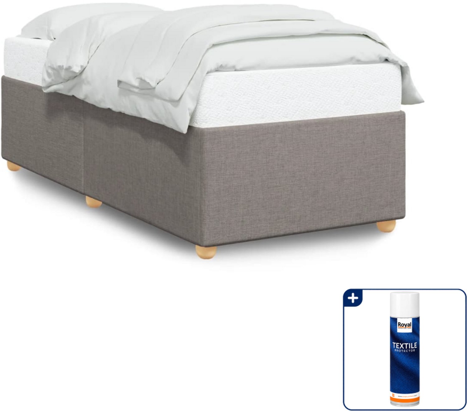 vidaXL bedframe - 90 x 190 cm - stof - taupe - Inclusief textielbeschermer 500 ml Crème