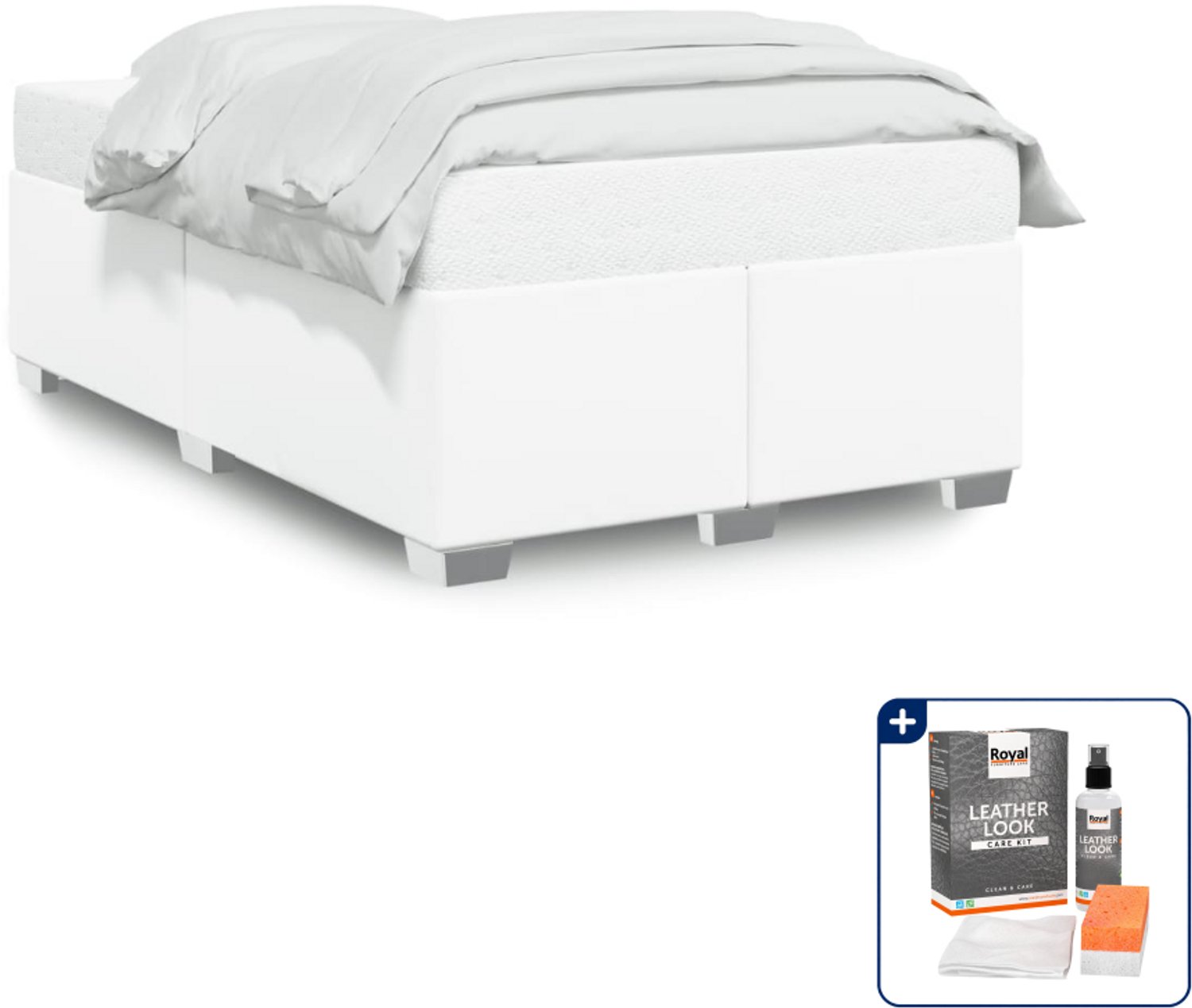 vidaXL bedframe - 120 x 200 cm - kunstleer - wit - Inclusief onderhoudsset voor kunstleer 150 ml Zwart