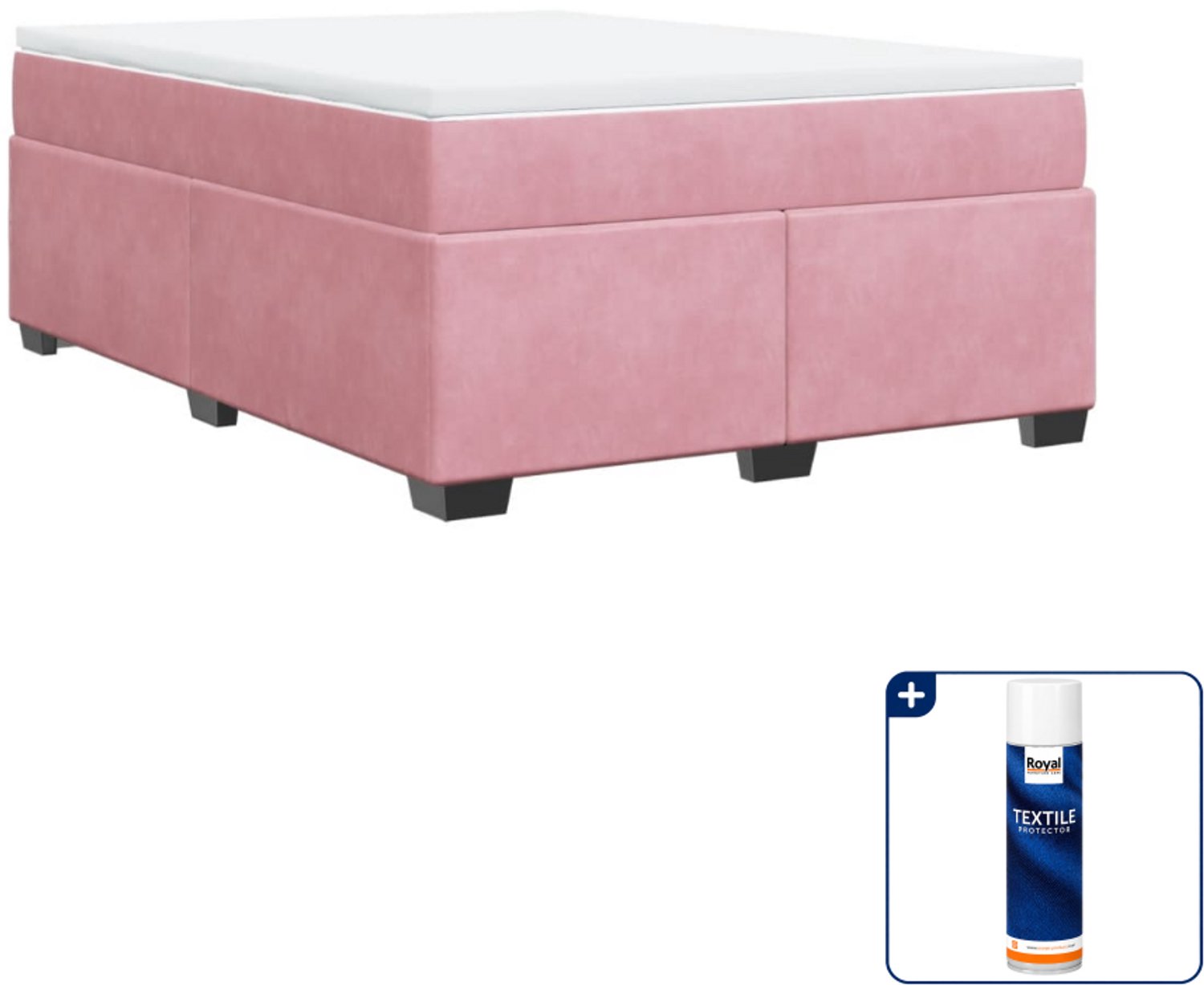 vidaXL Boxspring 140 x 190 cm - fluweel - roze - Inclusief textielbeschermer 500 ml