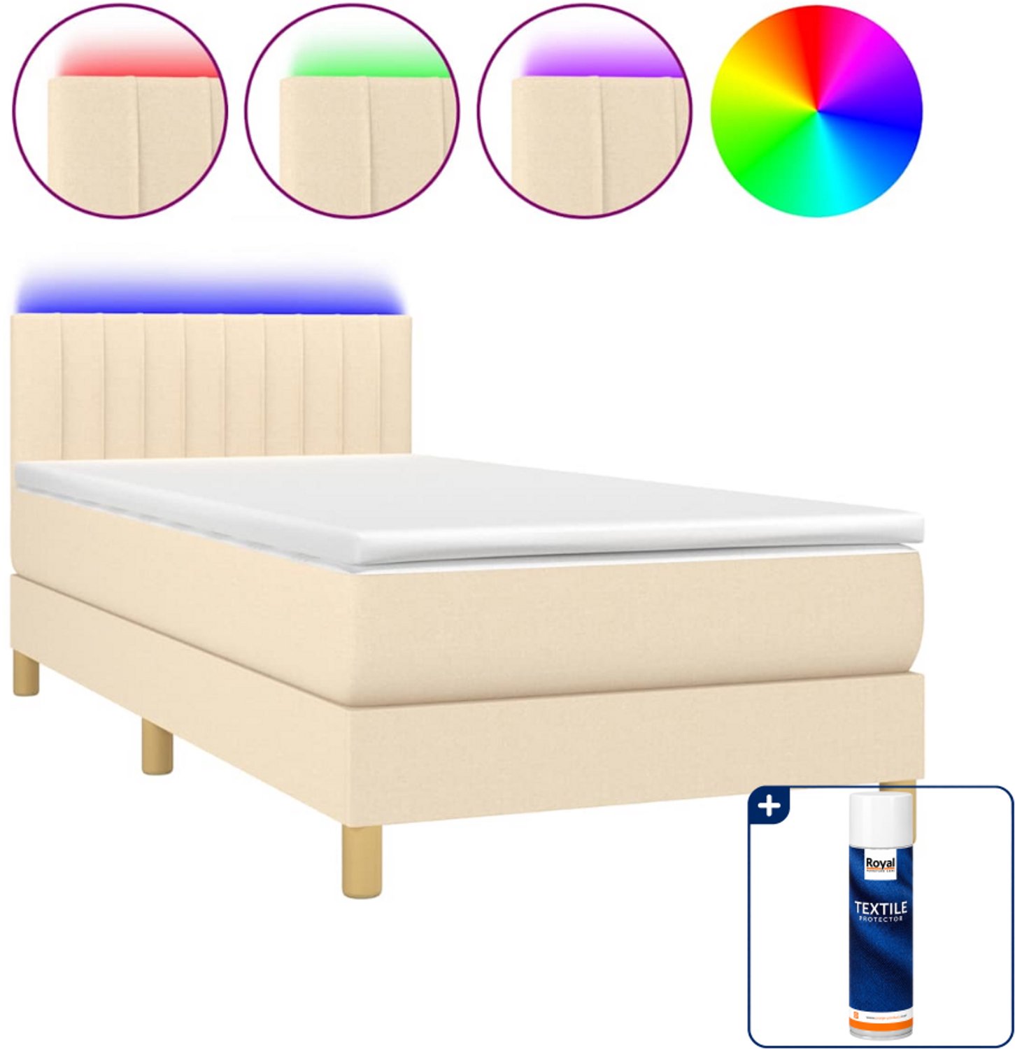 vidaXL boxspring met matras en LED - 90 x 190 cm - crème - Inclusief textielbeschermer 500 ml