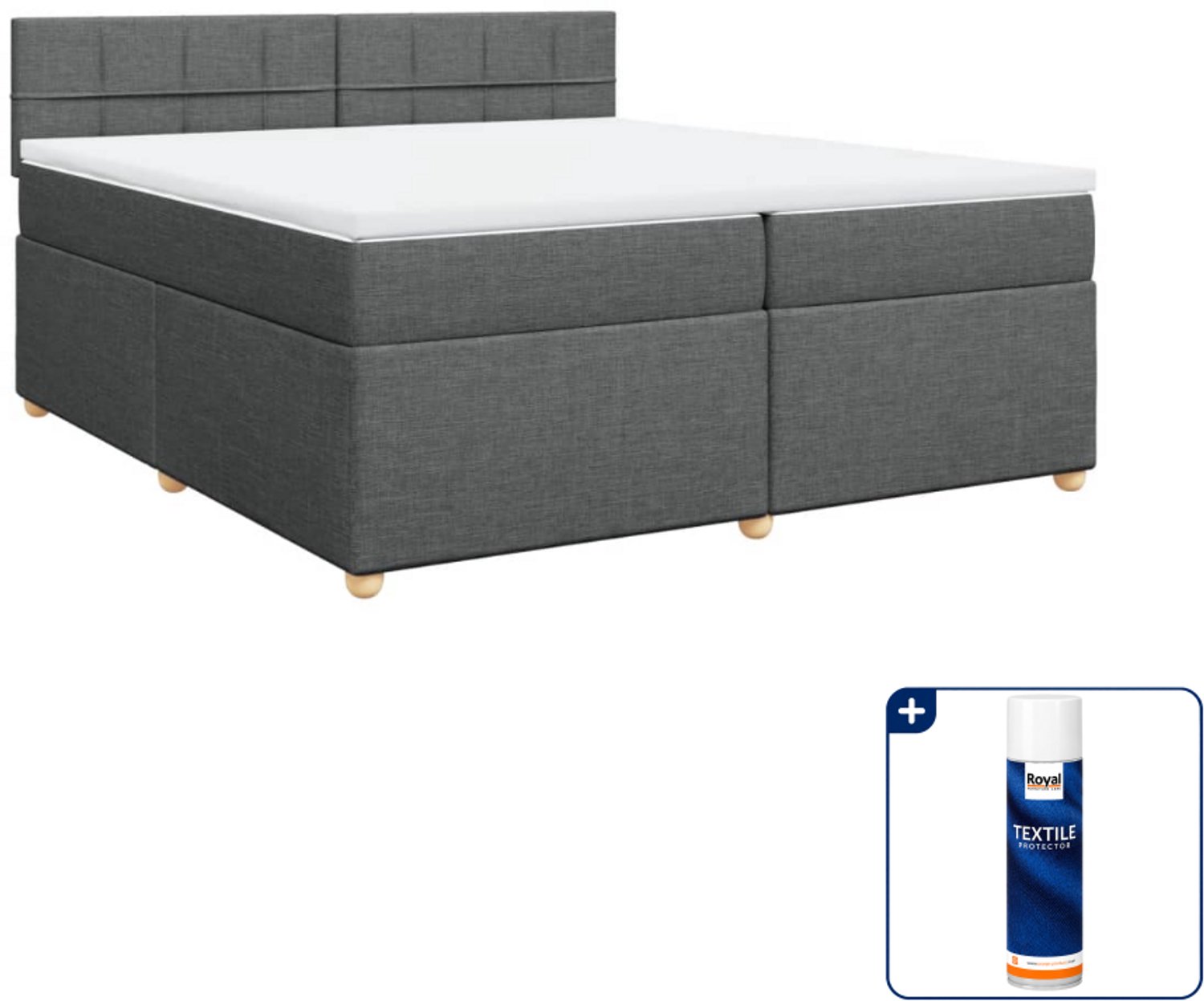 vidaXL boxspring met matras 200 x 200 cm - stof - donkergrijs - Inclusief textielbeschermer 500 ml