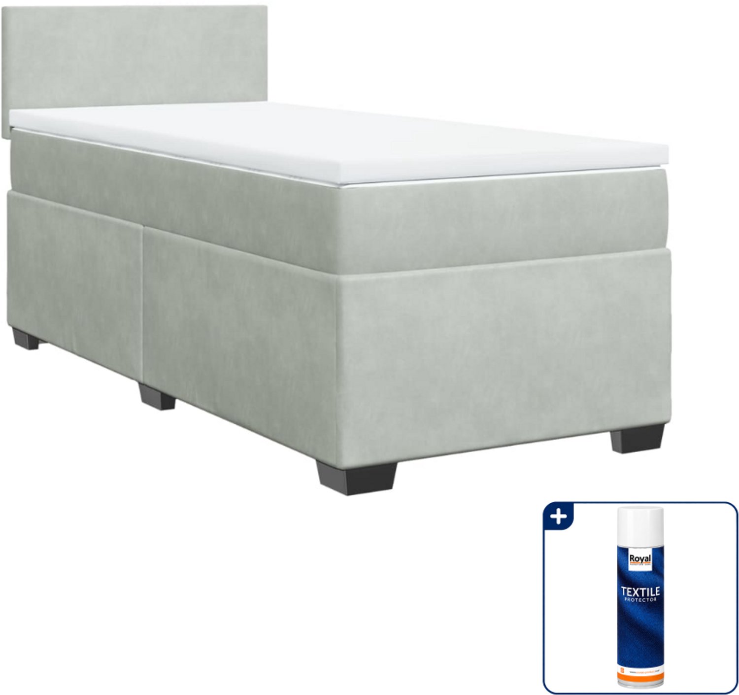 vidaXL boxspring met matras 80 x 200 cm - fluweel - lichtgrijs - Inclusief textielbeschermer 500 ml