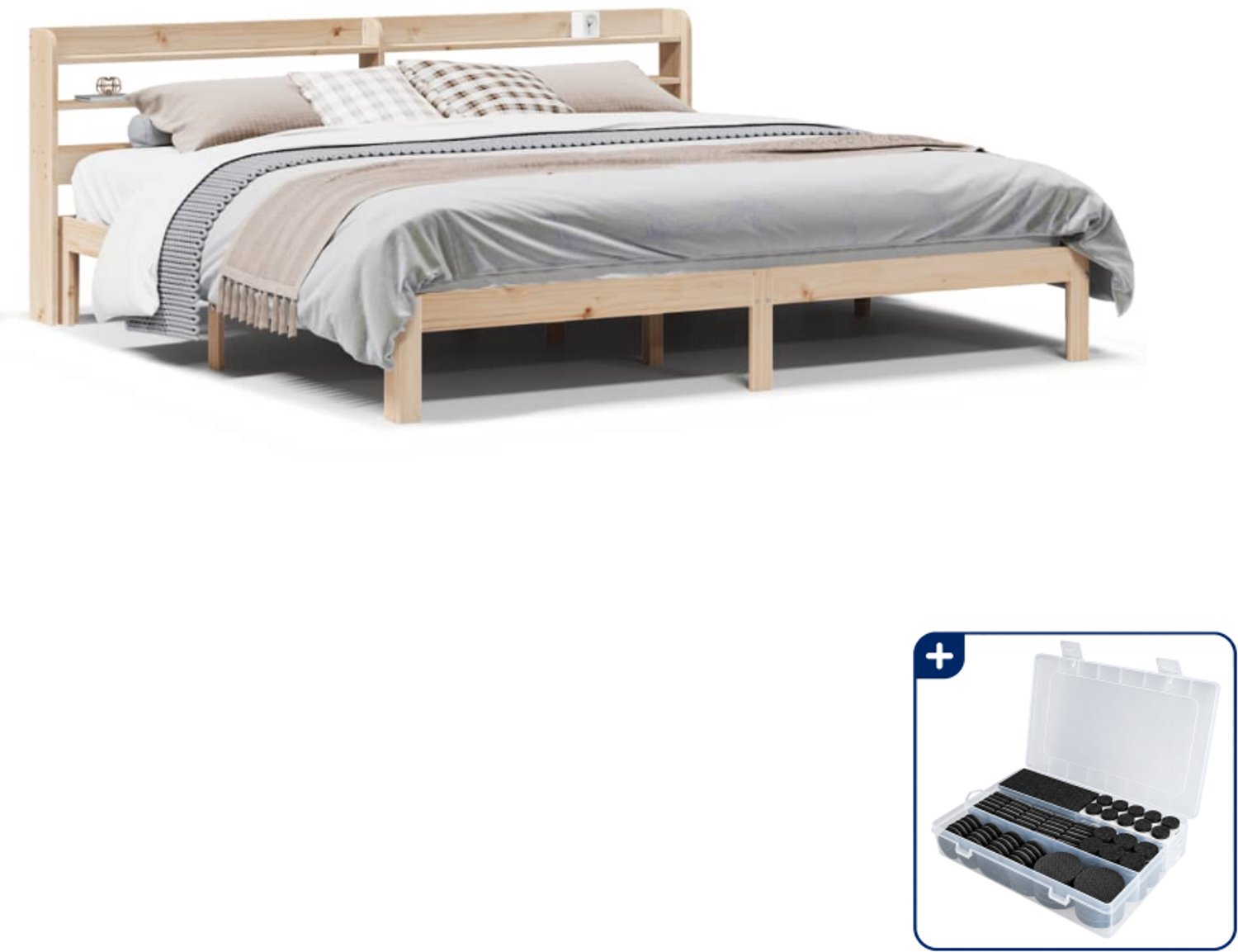 vidaXL bedframe - 200 x 200 cm - massief grenenhout - Inclusief antikrasvilt 177-delig Wit