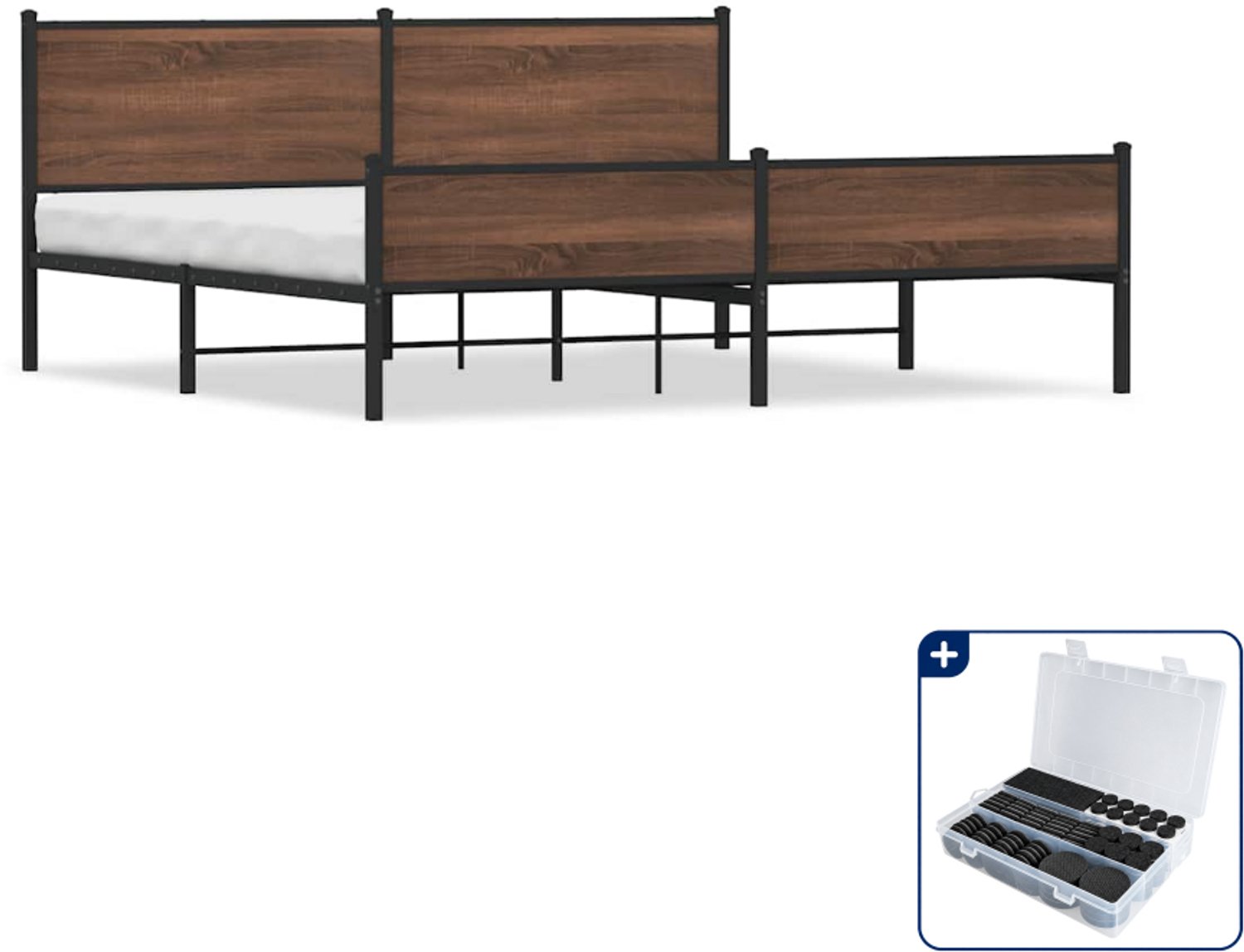 vidaXL bedframe - 200 x 200 cm - staal en bewerkt hout - bruineiken - Inclusief antikrasvilt 177-delig
