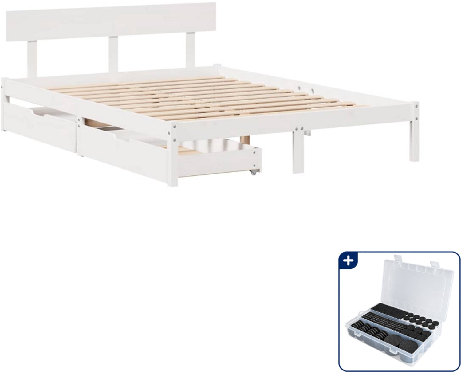 vidaXL bedframe met 2 lades - Queensize - 160 x 200 cm - wit - Inclusief antikrasvilt 177-delig Bruin
