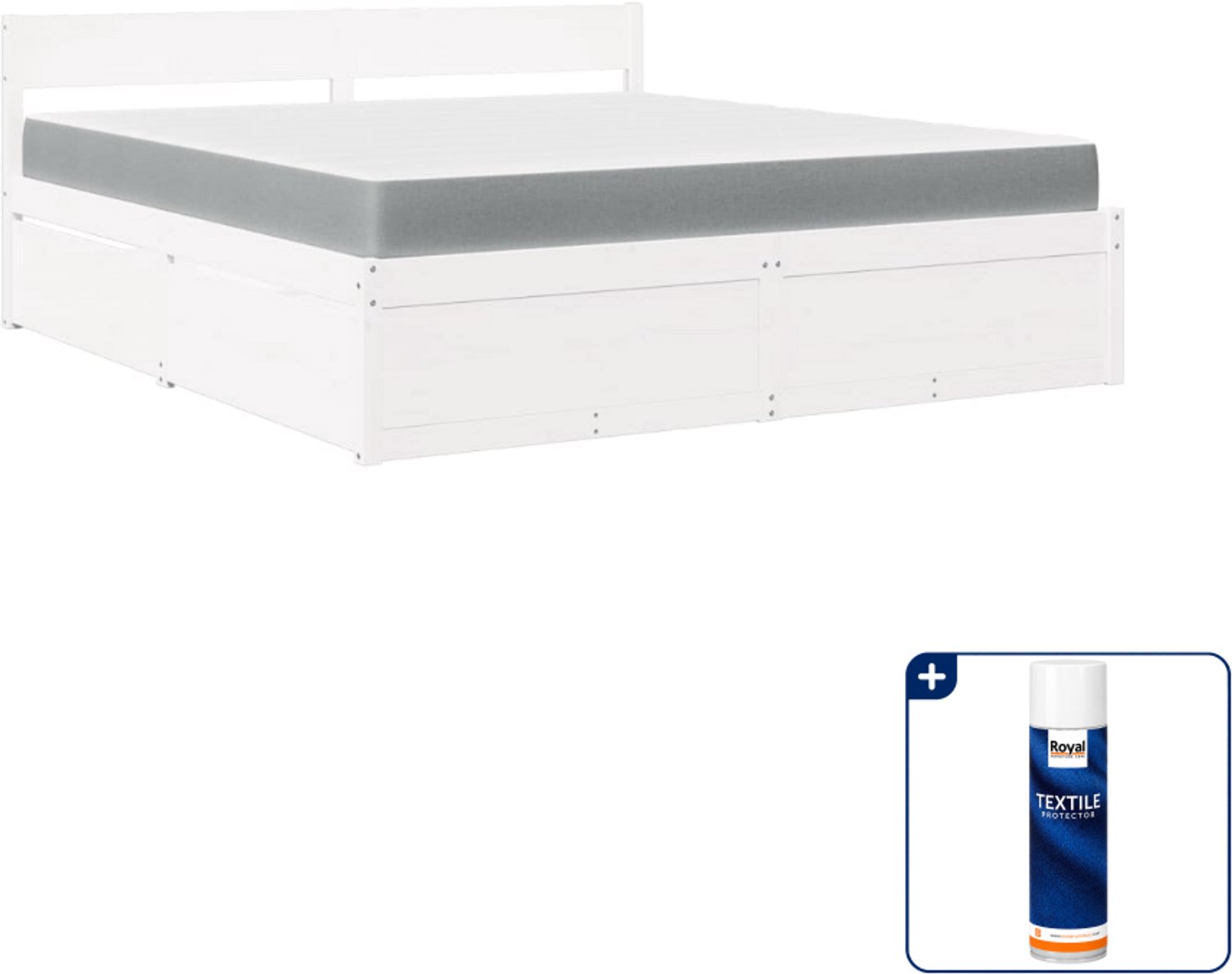 vidaXL bed met lades en matras - Kingsize - 180 x 200 cm - wit - Inclusief textielbeschermer 500 ml Bruin