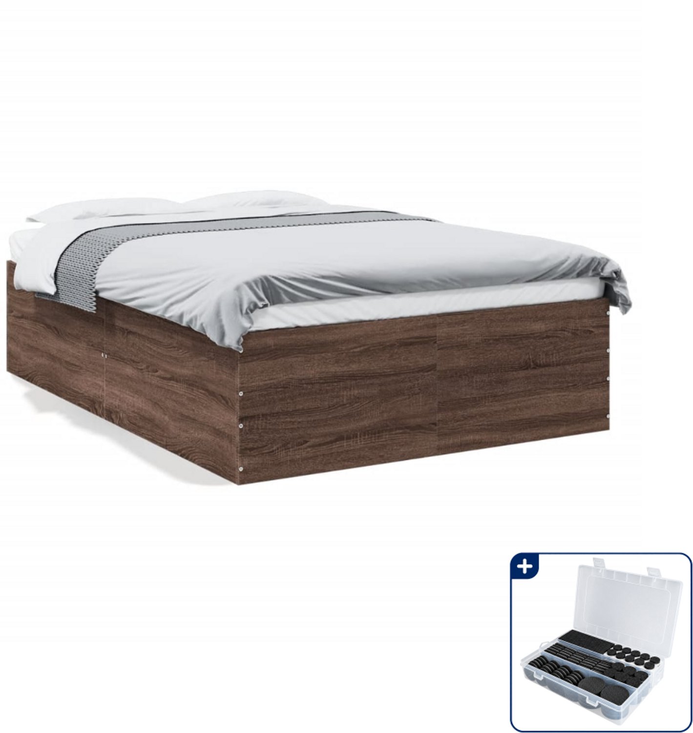 vidaXL bedframe - 135 x 190 cm - bewerkt hout - bruineiken - Inclusief antikrasvilt 177-delig