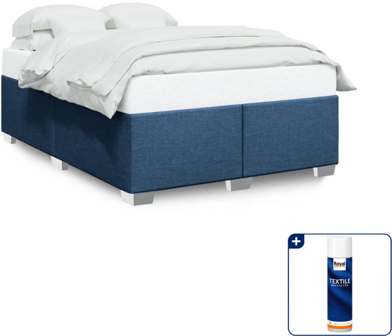vidaXL Queensize bedframe - 160 x 200 cm - stof - blauw - Inclusief textielbeschermer 500 ml Bruin