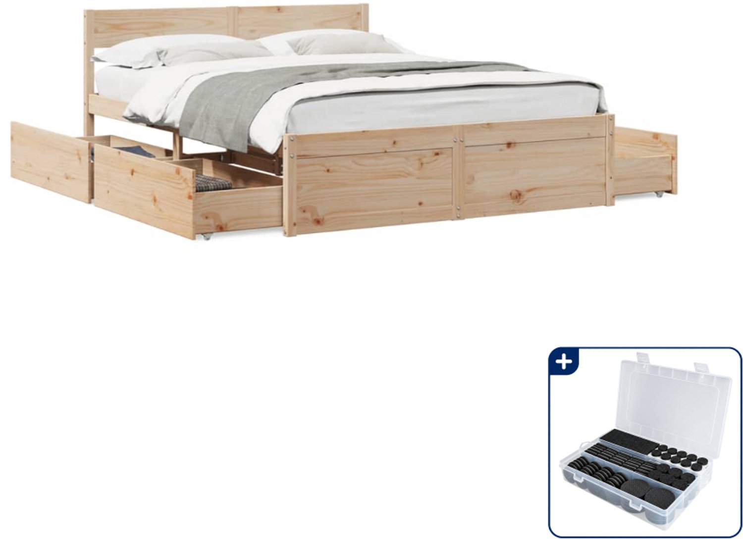 vidaXL bedframe - Small double - 140 x 200 cm - massief grenenhout - Inclusief antikrasvilt 177-delig Zwart