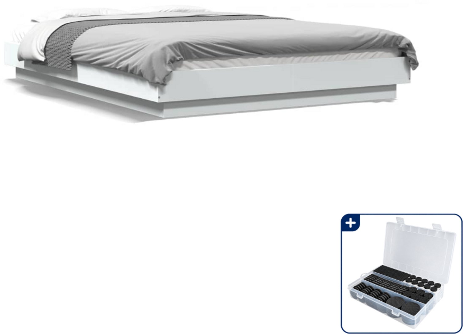 vidaXL bedframe LED - 140 x 190 cm - bewerkt hout - wit - Inclusief antikrasvilt 177-delig