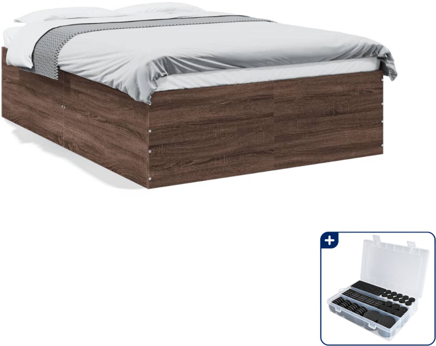 vidaXL bedframe - 120 x 200 cm - bewerkt hout - bruin eiken - Inclusief antikrasvilt 177-delig