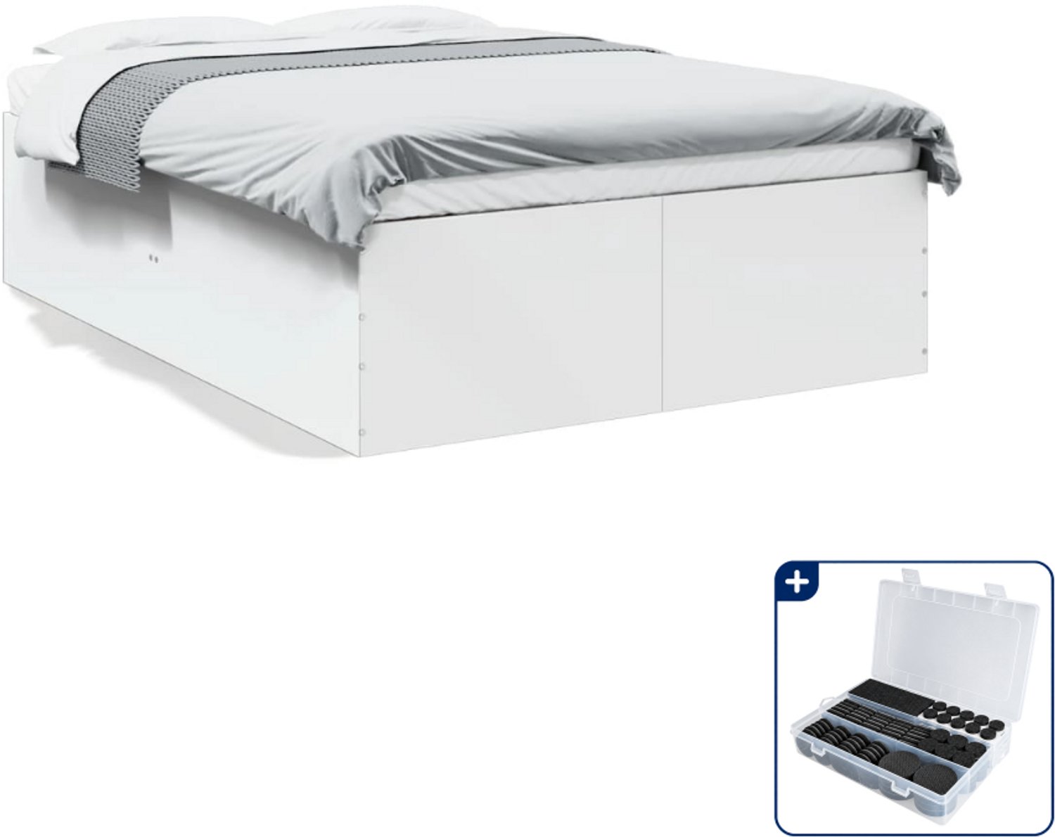 vidaXL bedframe - 135 x 190 cm - bewerkt hout - wit - Inclusief antikrasvilt 177-delig