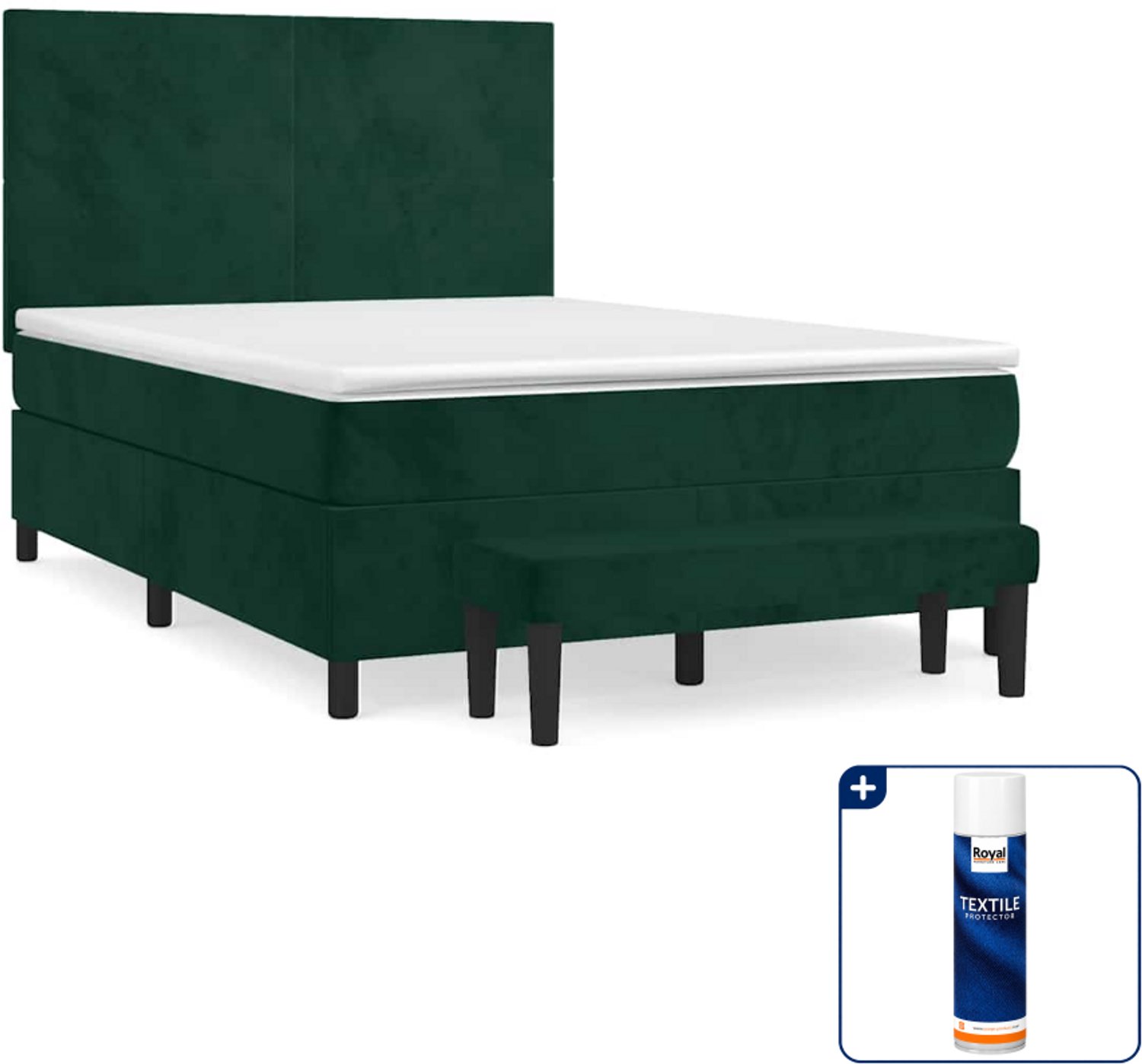 vidaXL Boxspring met matras en bankje - 140 x 190 cm - donkergroen - Inclusief textielbeschermer 500 ml