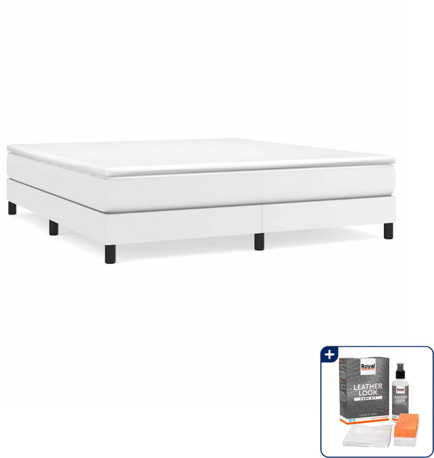 vidaXL boxspring - Kingsize - 180 x 200 cm - kunstleer - wit - Inclusief onderhoudsset voor kunstleer 150 ml