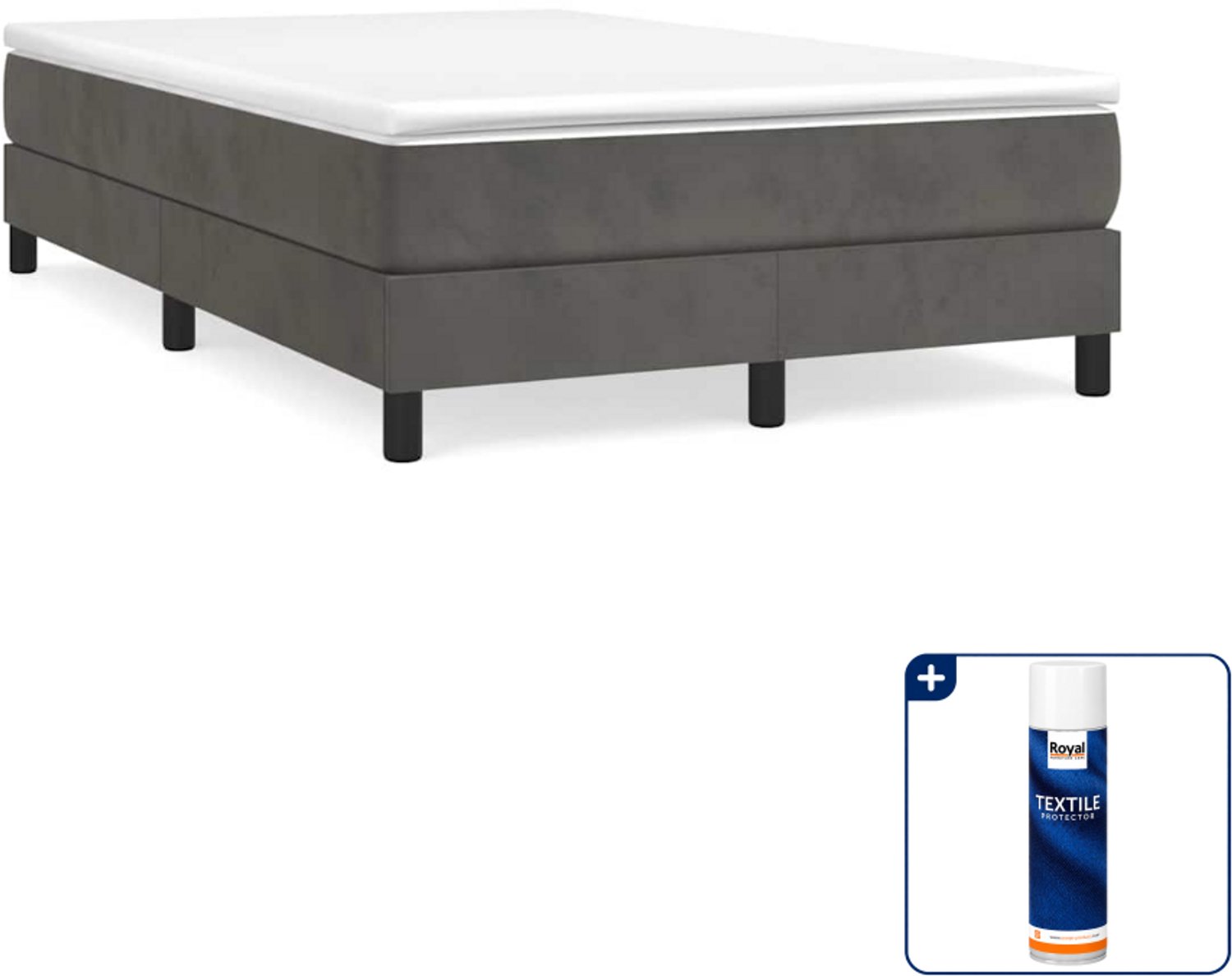 vidaXL boxspring met matras 120 x 200 cm - fluweel - donkergrijs - Inclusief textielbeschermer 500 ml