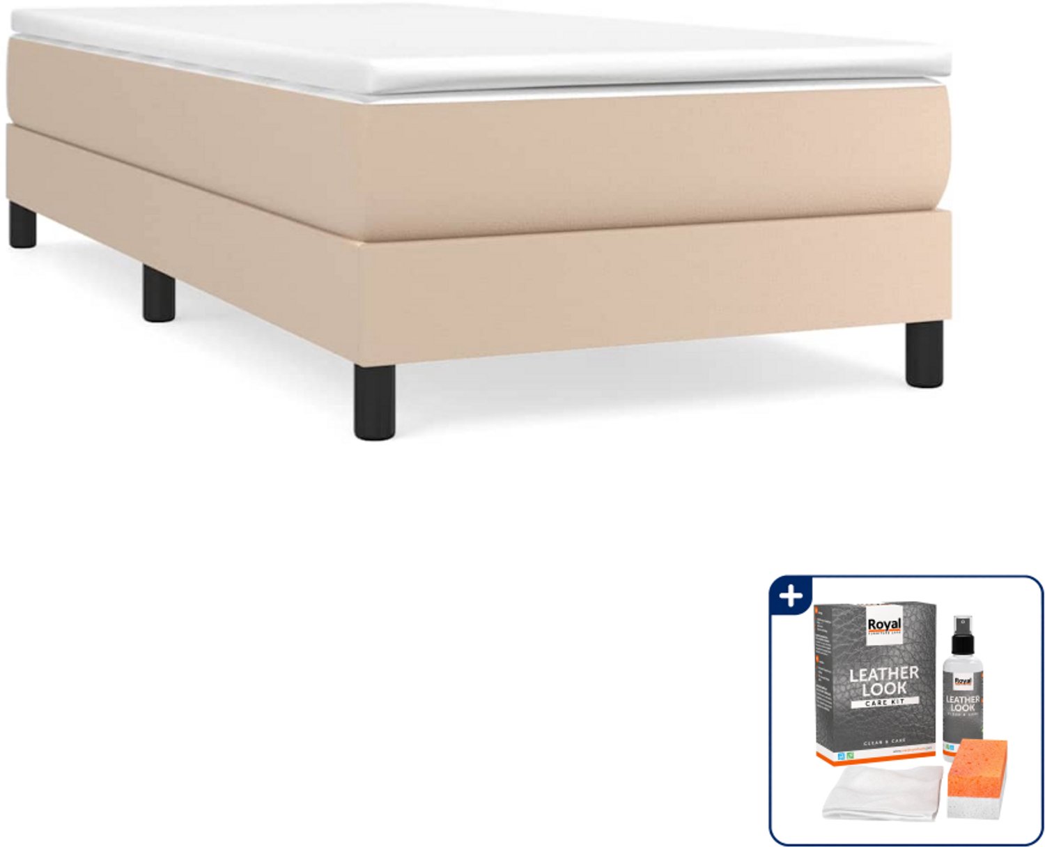 vidaXL boxspring met matras - 100 x 200 cm - kunstleer - cappuccino - Inclusief onderhoudsset voor kunstleer 150 ml Bruin