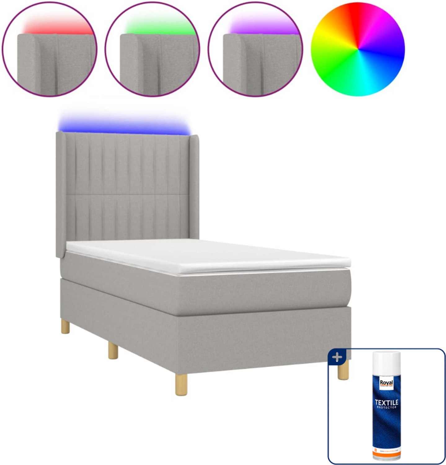 vidaXL boxspring met matras en LED - 90 x 200 cm - lichtgrijs - Inclusief textielbeschermer 500 ml