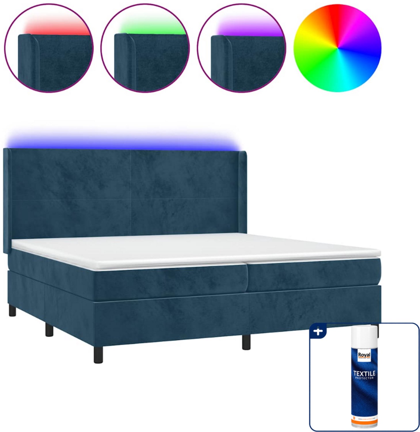 vidaXL boxspring met matras en LED - super kingsize - donkerblauw - Inclusief textielbeschermer 500 ml