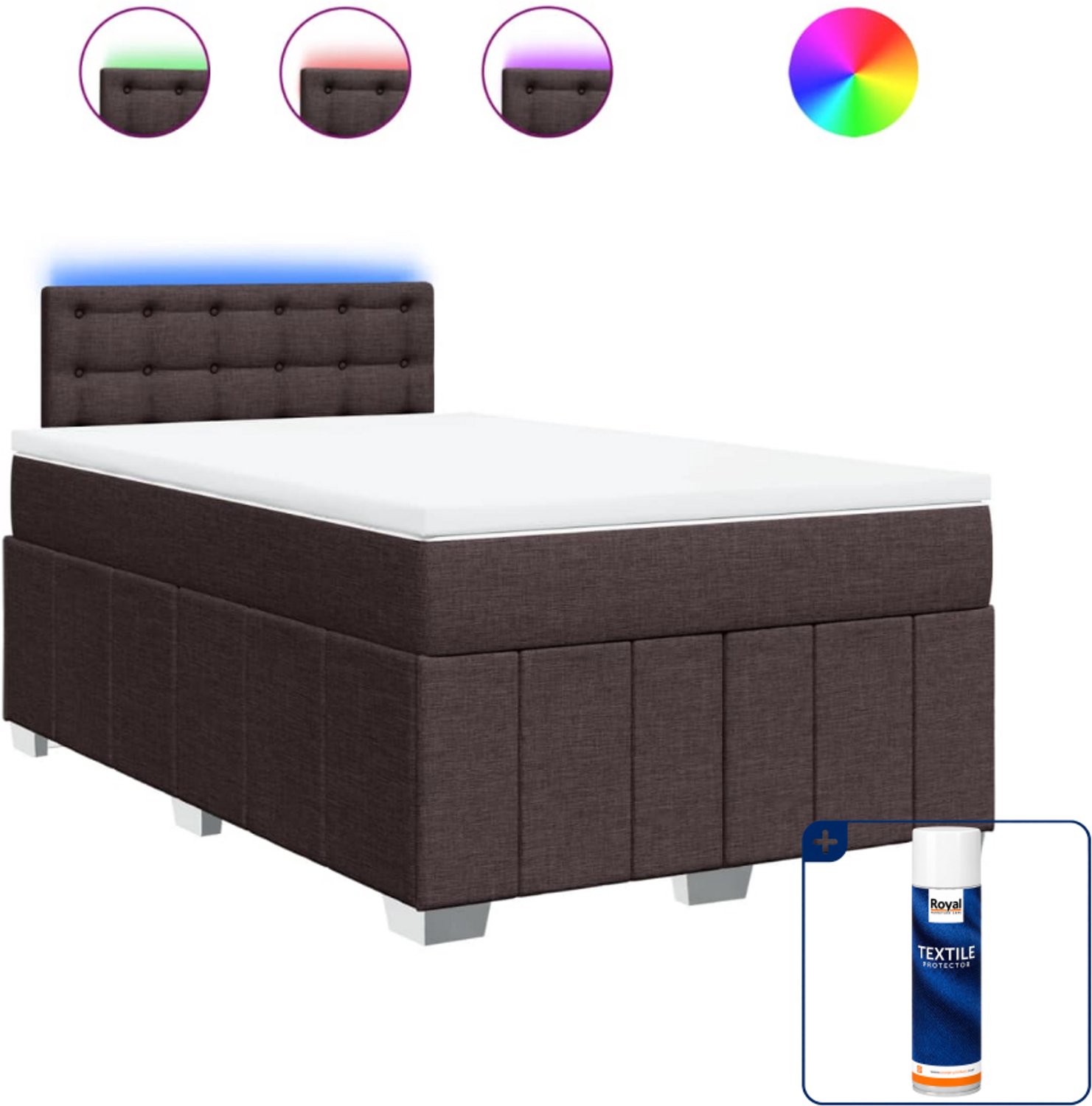 vidaXL boxspring met matras - 120 x 190 cm - donkerbruin - Inclusief textielbeschermer 500 ml