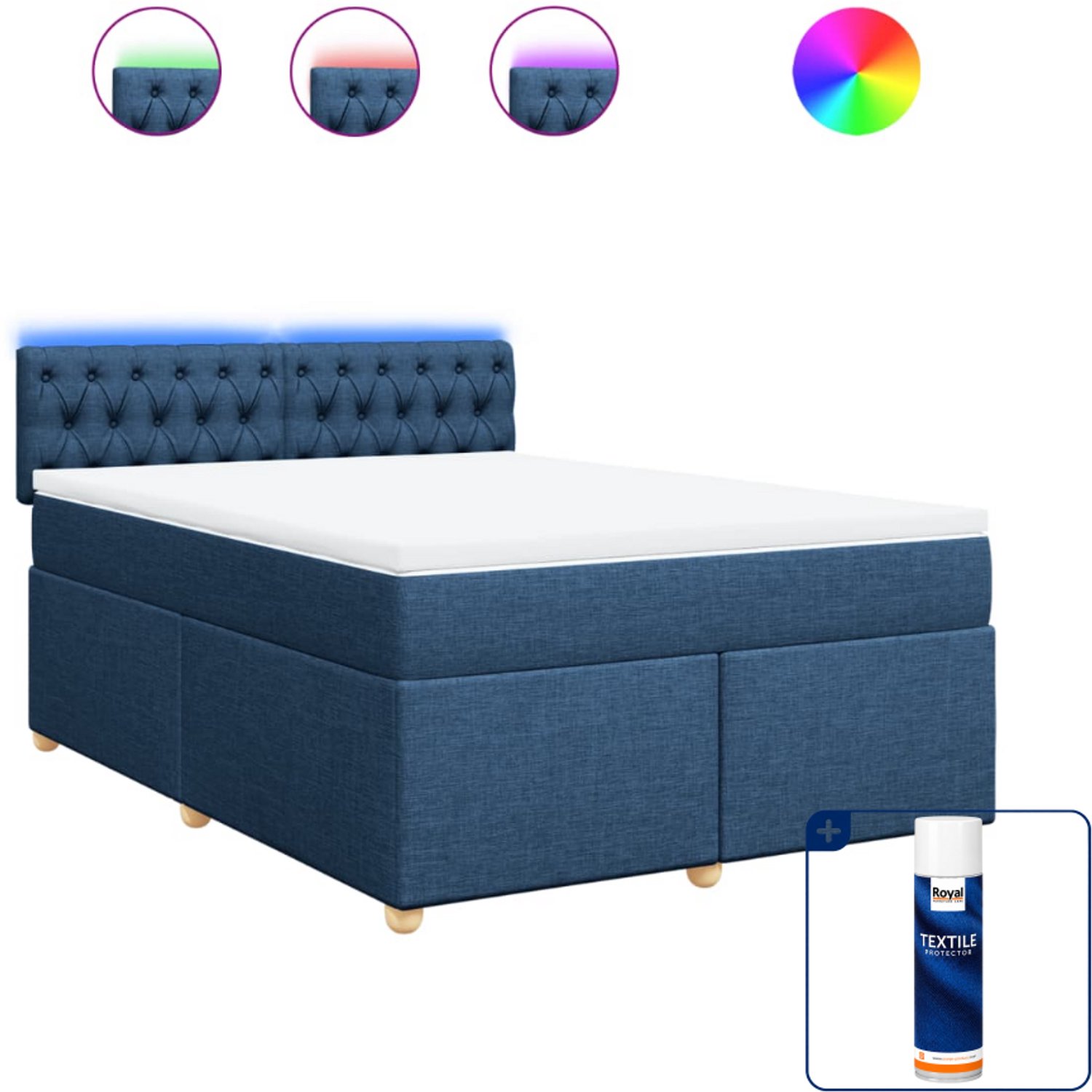 vidaXL boxspring - Queensize - 160 x 200 cm - blauw - Inclusief textielbeschermer 500 ml