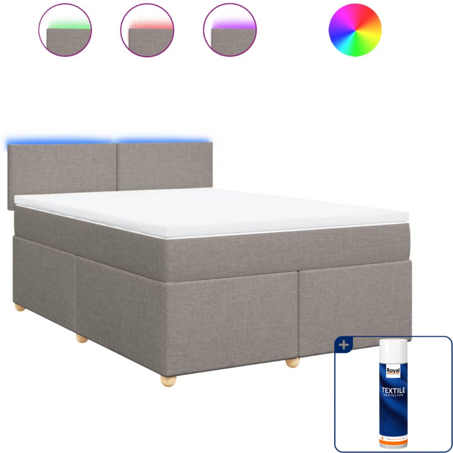 vidaXL boxspring met matras 140 x 190 cm - stof - taupe - Inclusief textielbeschermer 500 ml