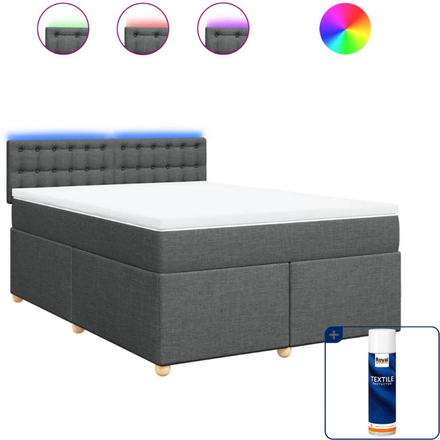 vidaXL boxspring met matras 140 x 190 cm - stof - donkergrijs - Inclusief textielbeschermer 500 ml