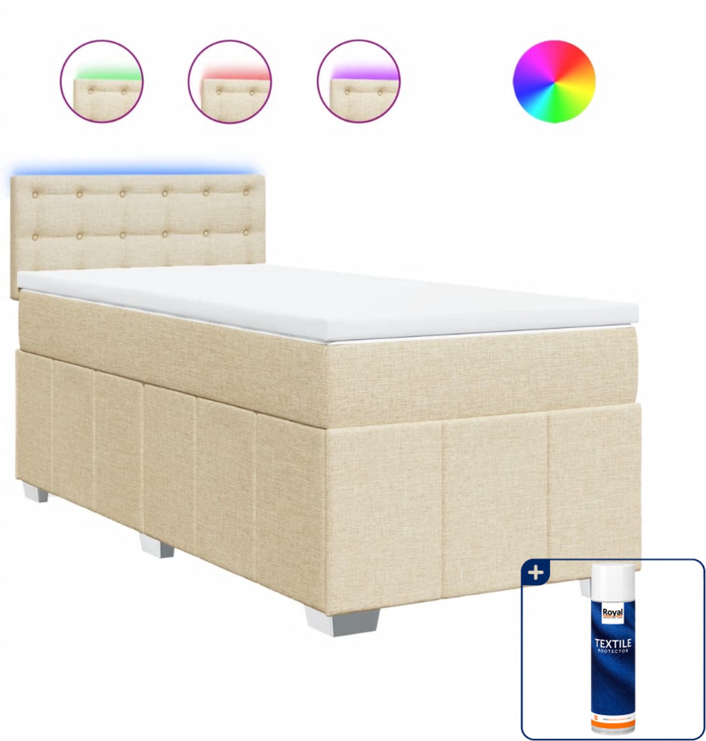 vidaXL boxspring met matras 90 x 200 cm - stof - crèmekleurig - Inclusief textielbeschermer 500 ml