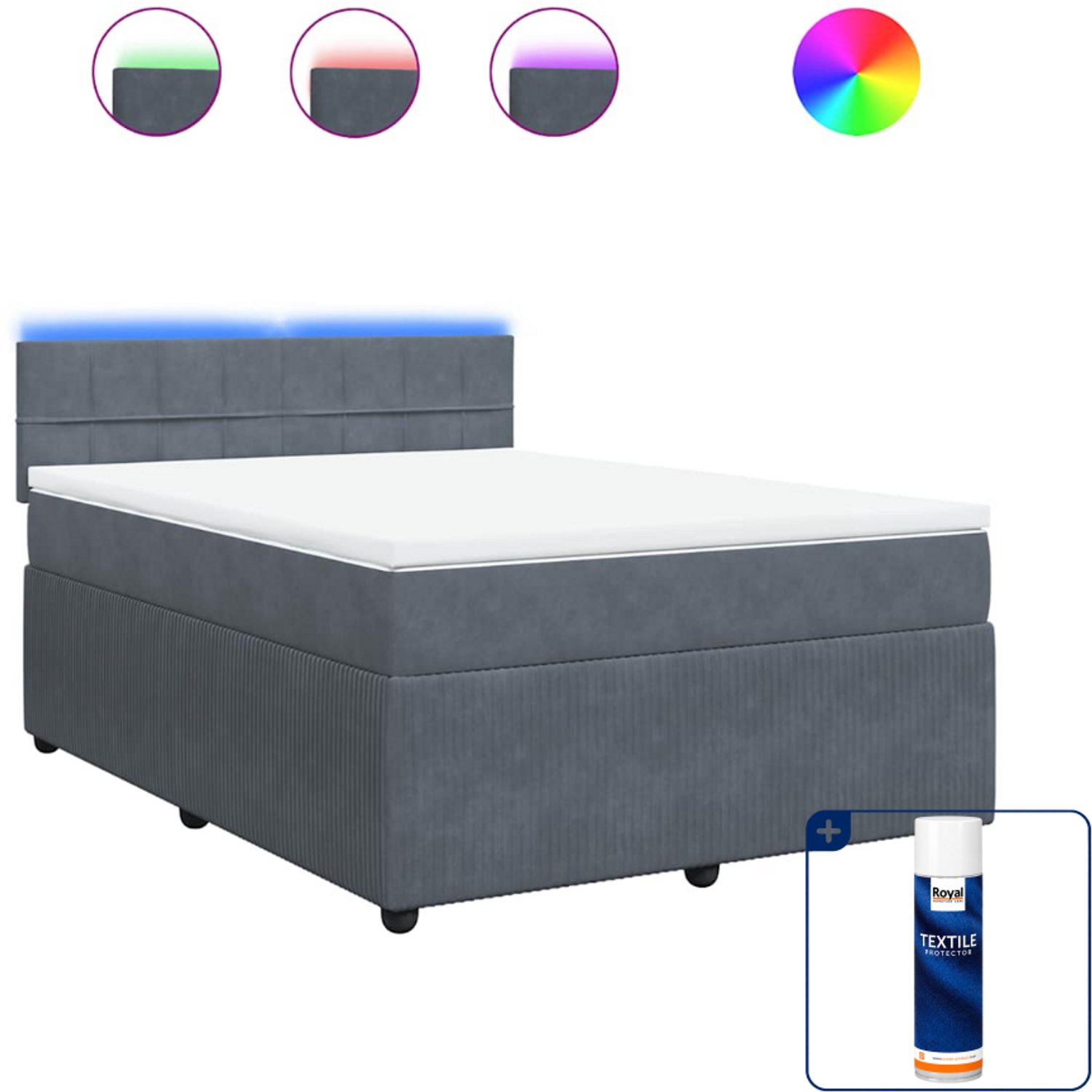 vidaXL Boxspring Queensize - 160 x 200 cm - fluweel - donkergrijs - Inclusief textielbeschermer 500 ml