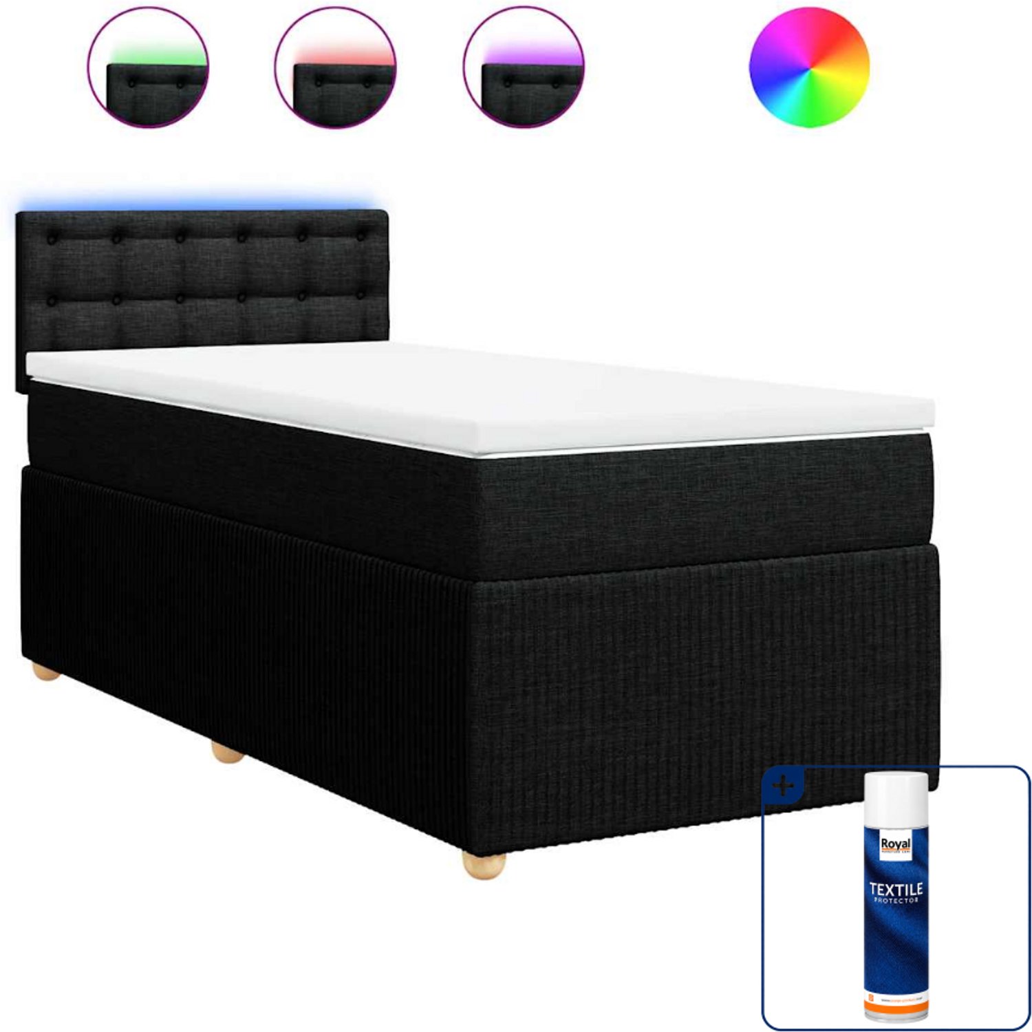 vidaXL boxspring met matras - 80 x 200 cm - stof - zwart - Inclusief textielbeschermer 500 ml