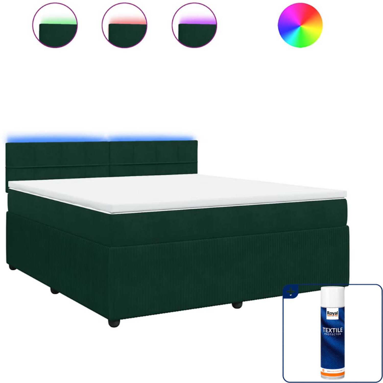 vidaXL Boxspring Kingsize - 180 x 200 cm - fluweel - donkergroen - Inclusief textielbeschermer 500 ml