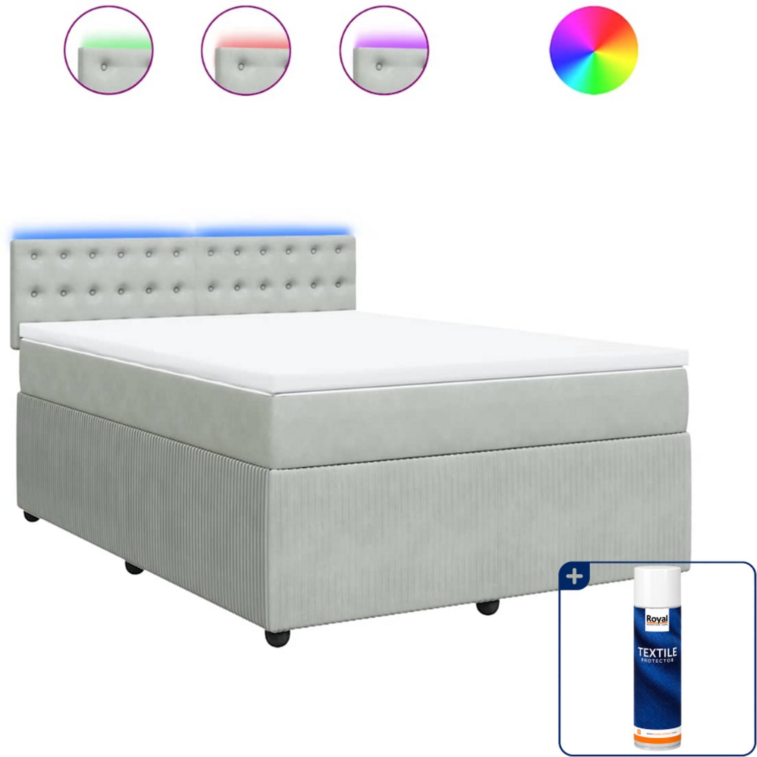 vidaXL boxspring - Queensize - 160 x 200 cm - lichtgrijs - Inclusief textielbeschermer 500 ml