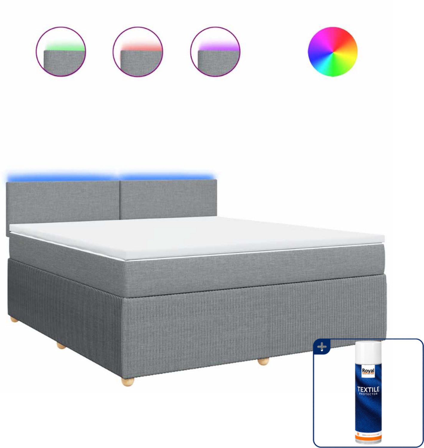 vidaXL boxspring Kingsize - 180 x 200 cm - lichtgrijs - Inclusief textielbeschermer 500 ml