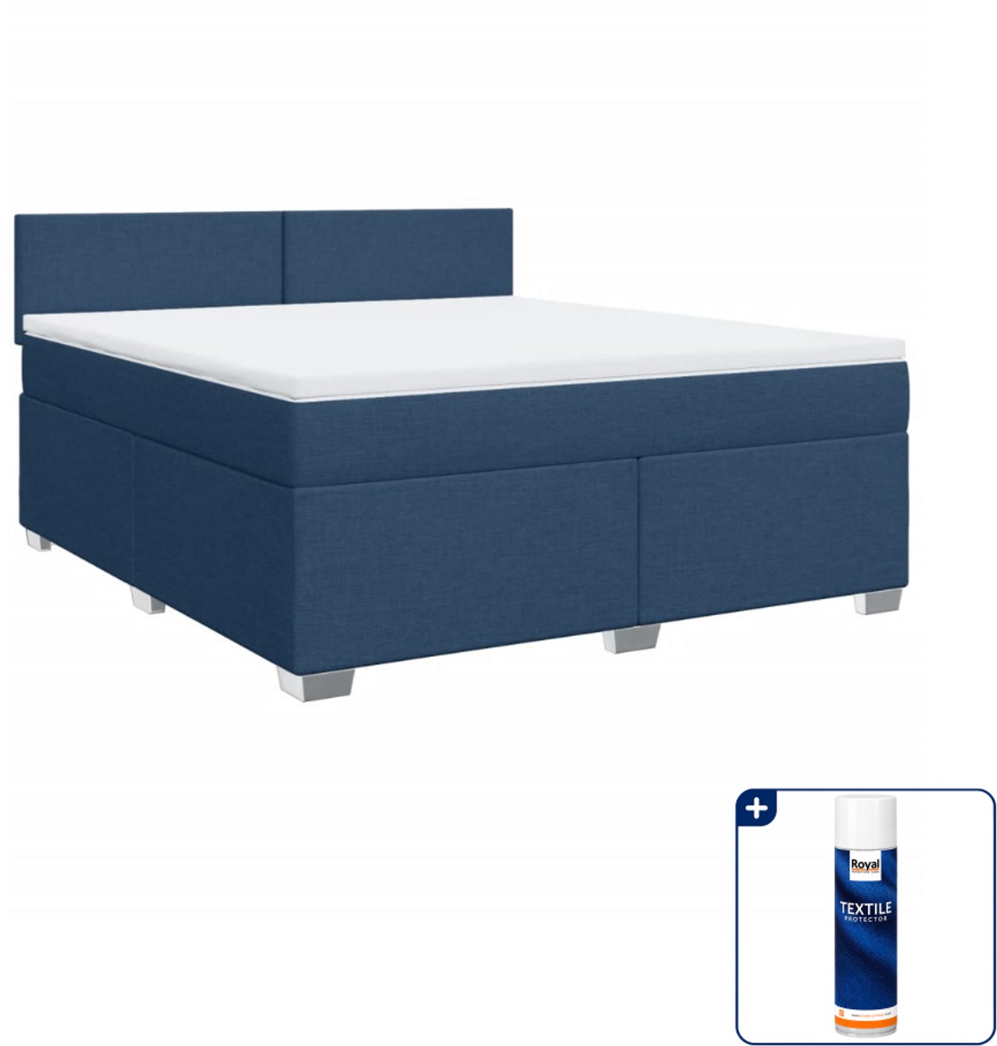 vidaXL Kingsize boxspring met matras - 180 x 200 cm - blauw - Inclusief textielbeschermer 500 ml