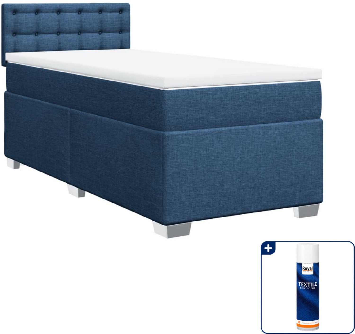 vidaXL boxspring met matras 90 x 200 cm - stof - blauw - Inclusief textielbeschermer 500 ml