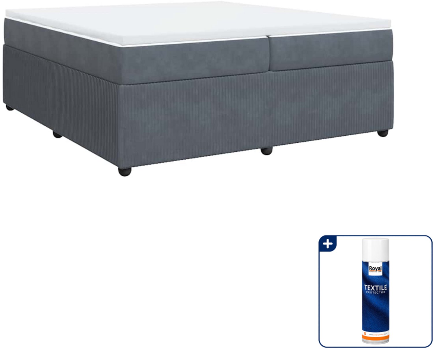 vidaXL boxspring met matras Super kingsize - 200 x 200 cm - fluweel - donkergrijs - Inclusief textielbeschermer 500 ml
