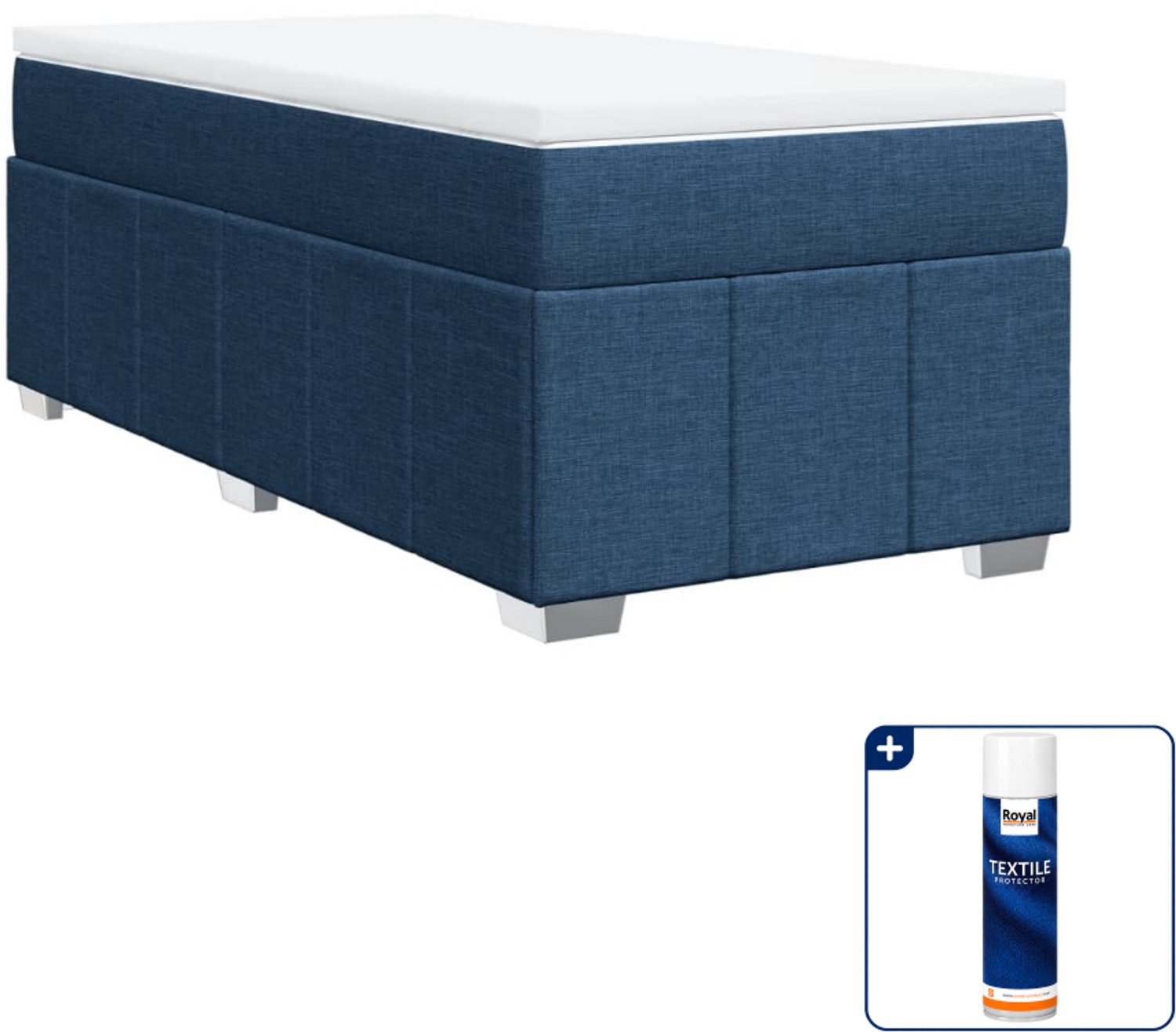 vidaXL boxspring met matras 90 x 200 cm - blauw - Inclusief textielbeschermer 500 ml