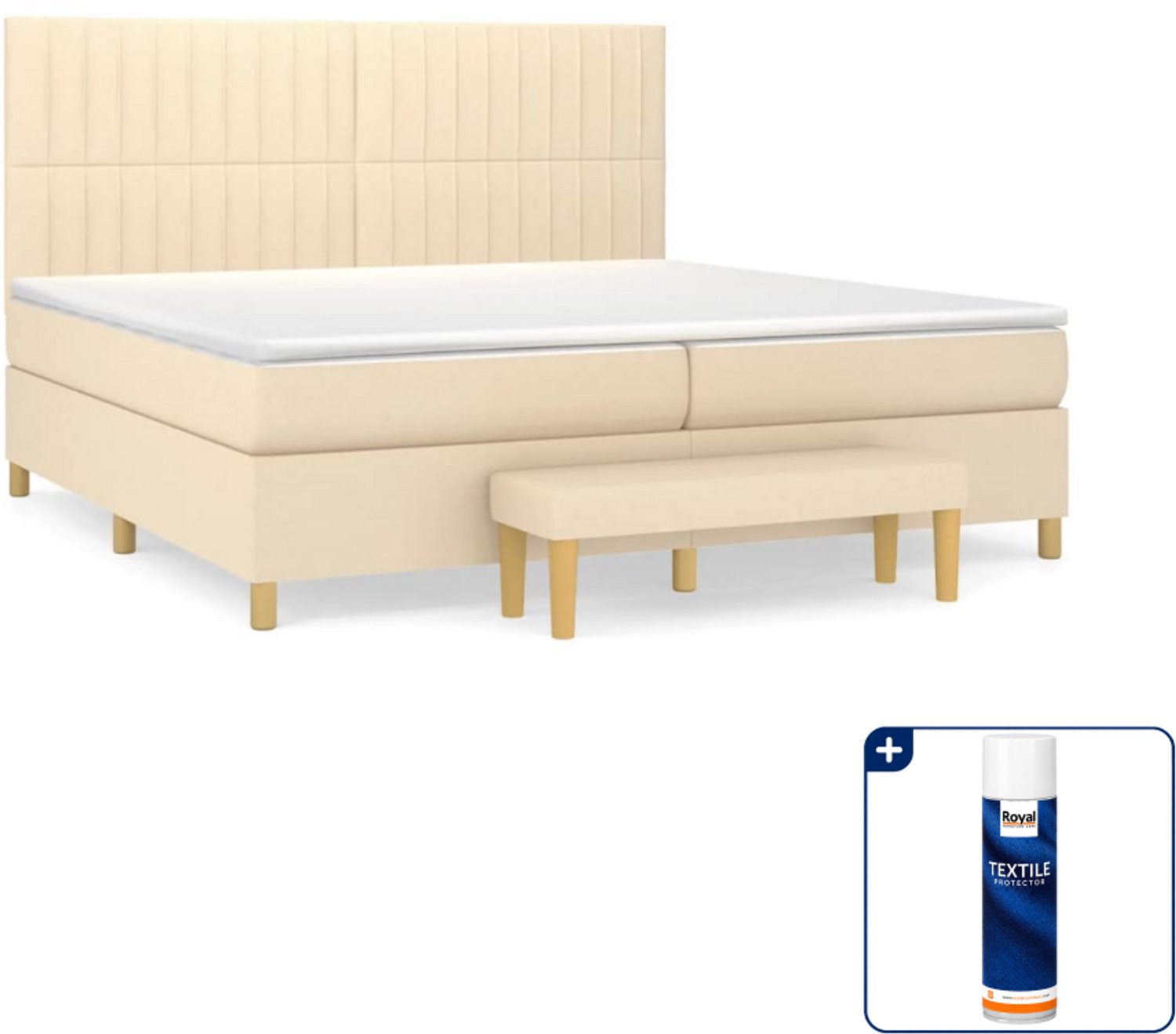 vidaXL Boxspring Super kingsize - 200 x 200 cm - stof - crème - Inclusief textielbeschermer 500 ml