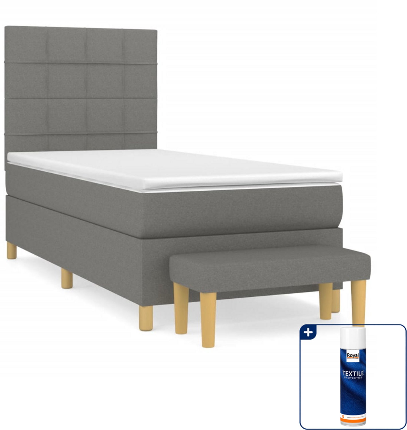 vidaXL boxspring met matras en bankje - 90 x 200 cm - donkergrijs - Inclusief textielbeschermer 500 ml
