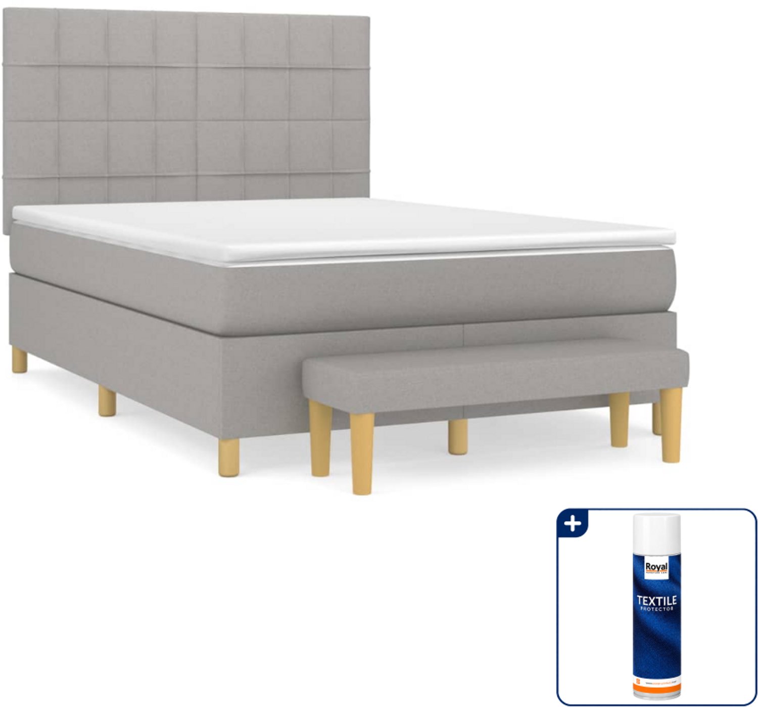 vidaXL boxspring met matras - Small double - 140 x 200 cm - lichtgrijs - Inclusief textielbeschermer 500 ml