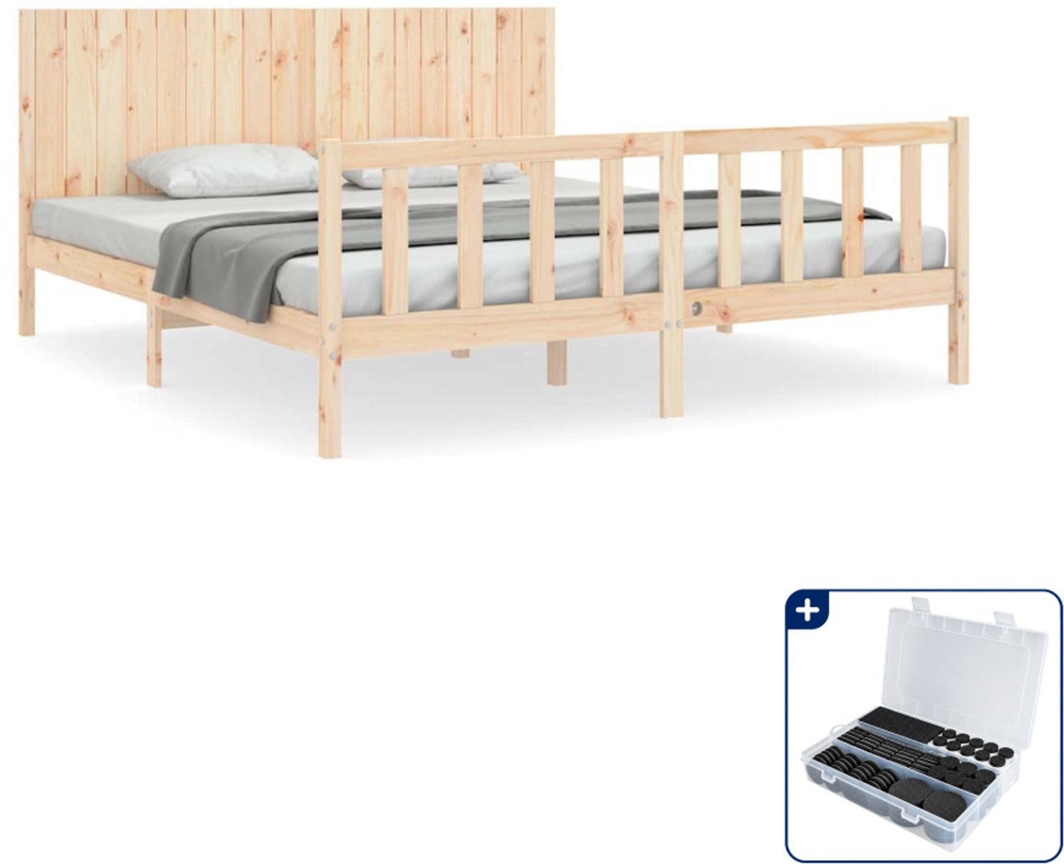 vidaXL bedframe met hoofdbord - Kingsize - 180 x 200 cm - grenenhout - Inclusief antikrasvilt 177-delig Bruin
