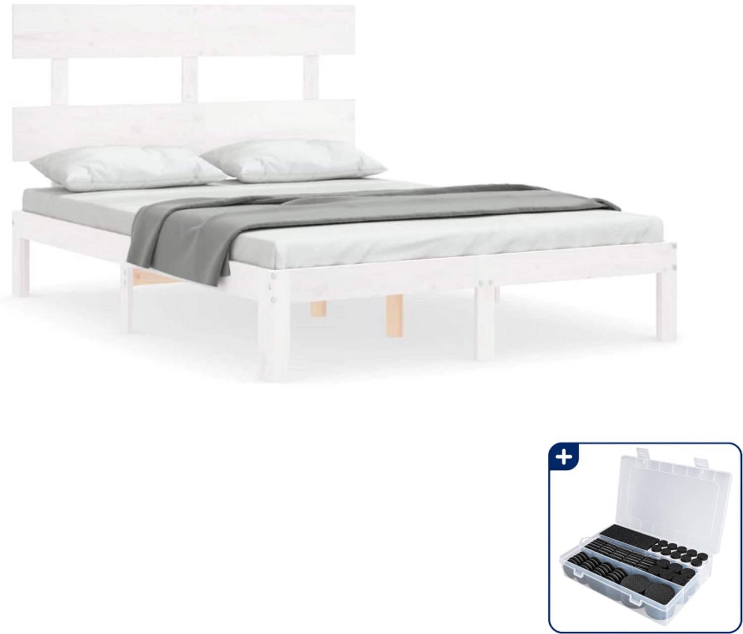 vidaXL bedframe - 120 x 190 cm - massief grenenhout - wit - Inclusief antikrasvilt 177-delig