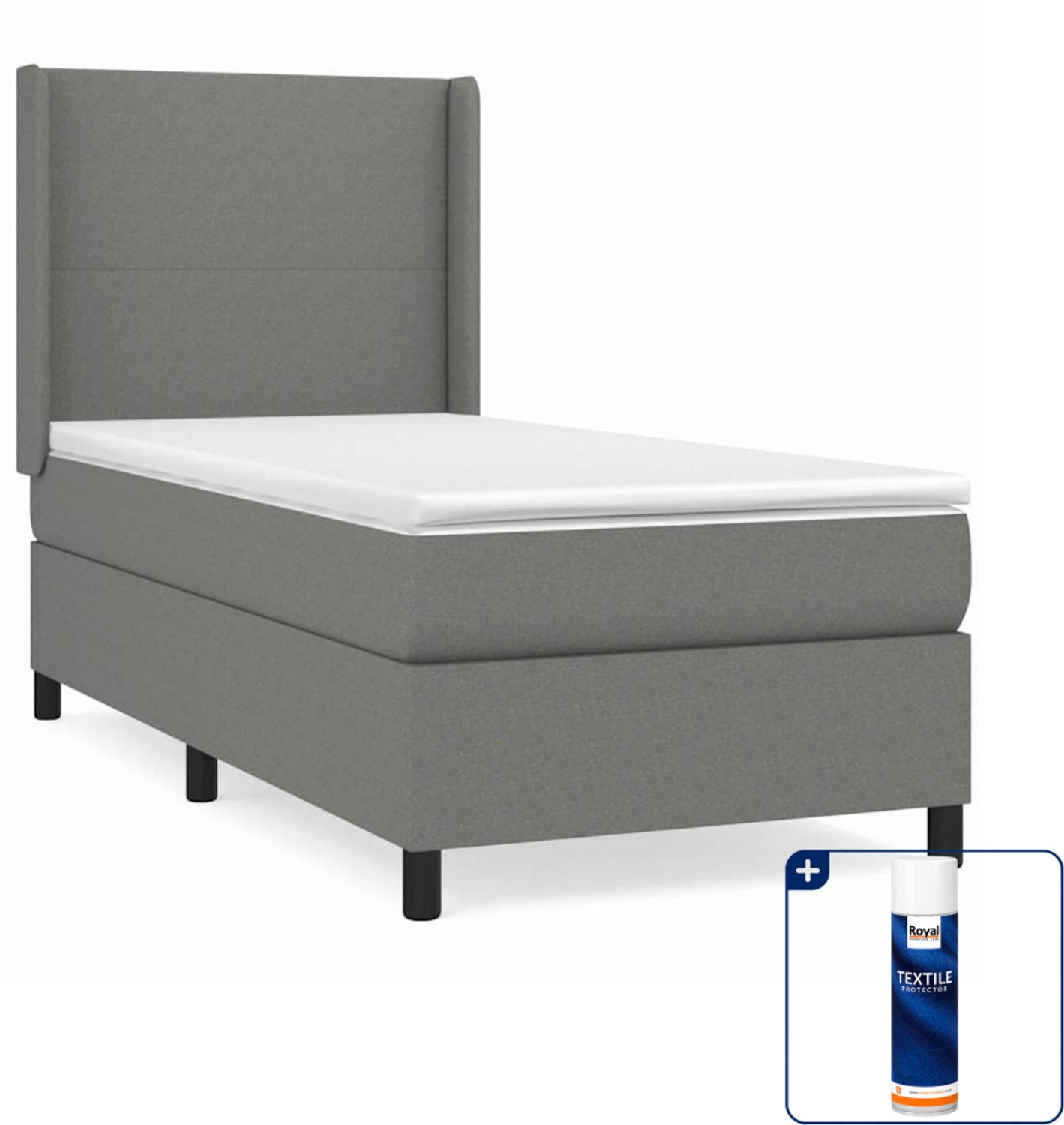vidaXL boxspring met matras 90 x 200 cm - donkergrijs - Inclusief textielbeschermer 500 ml